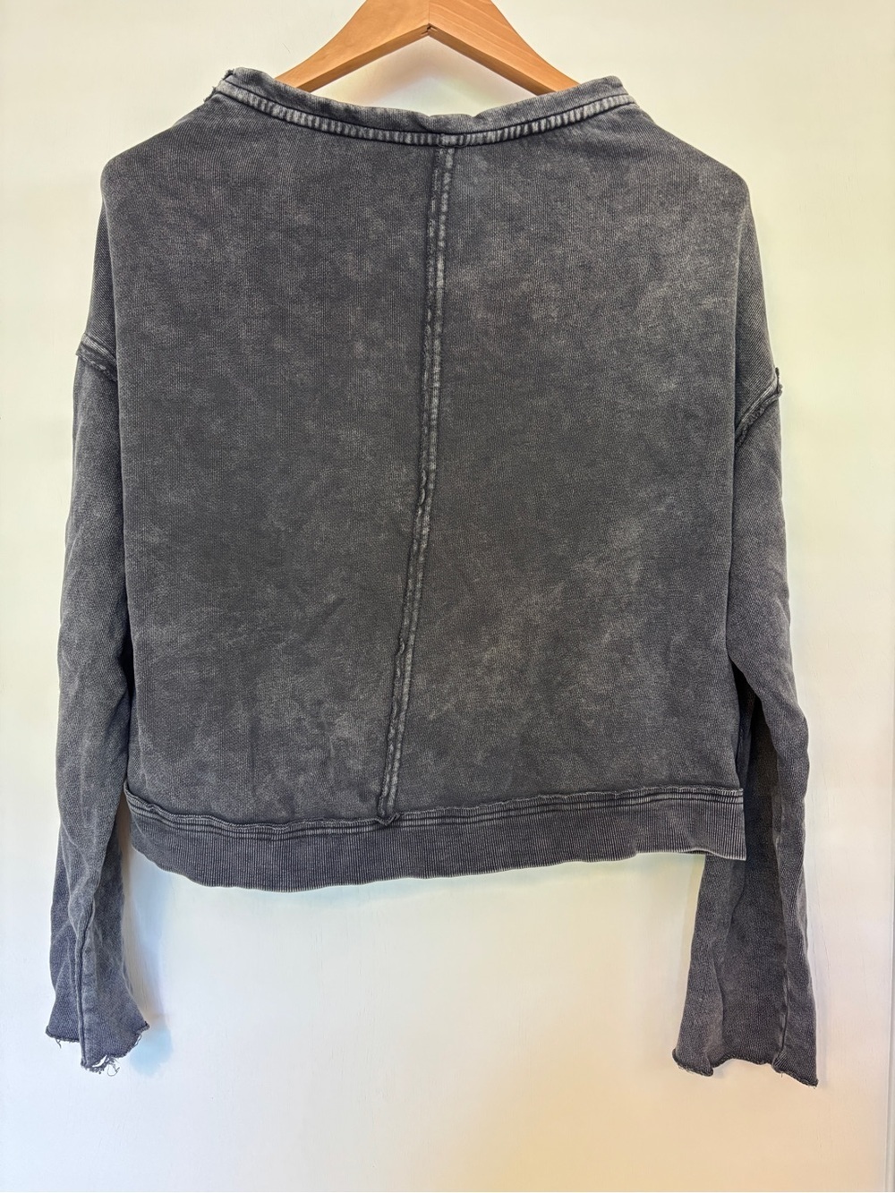 Free People Grey Mock Neck Sweatshirt Size Small Distressed Grunge Whimsigoth - Picture 7 of 11